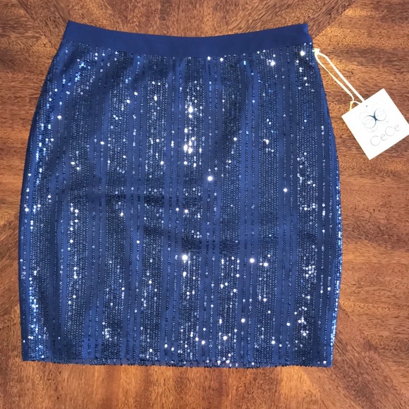 CeCe Bohemian Luxe navy blue sequin mini skirt - Picture 3 of 11